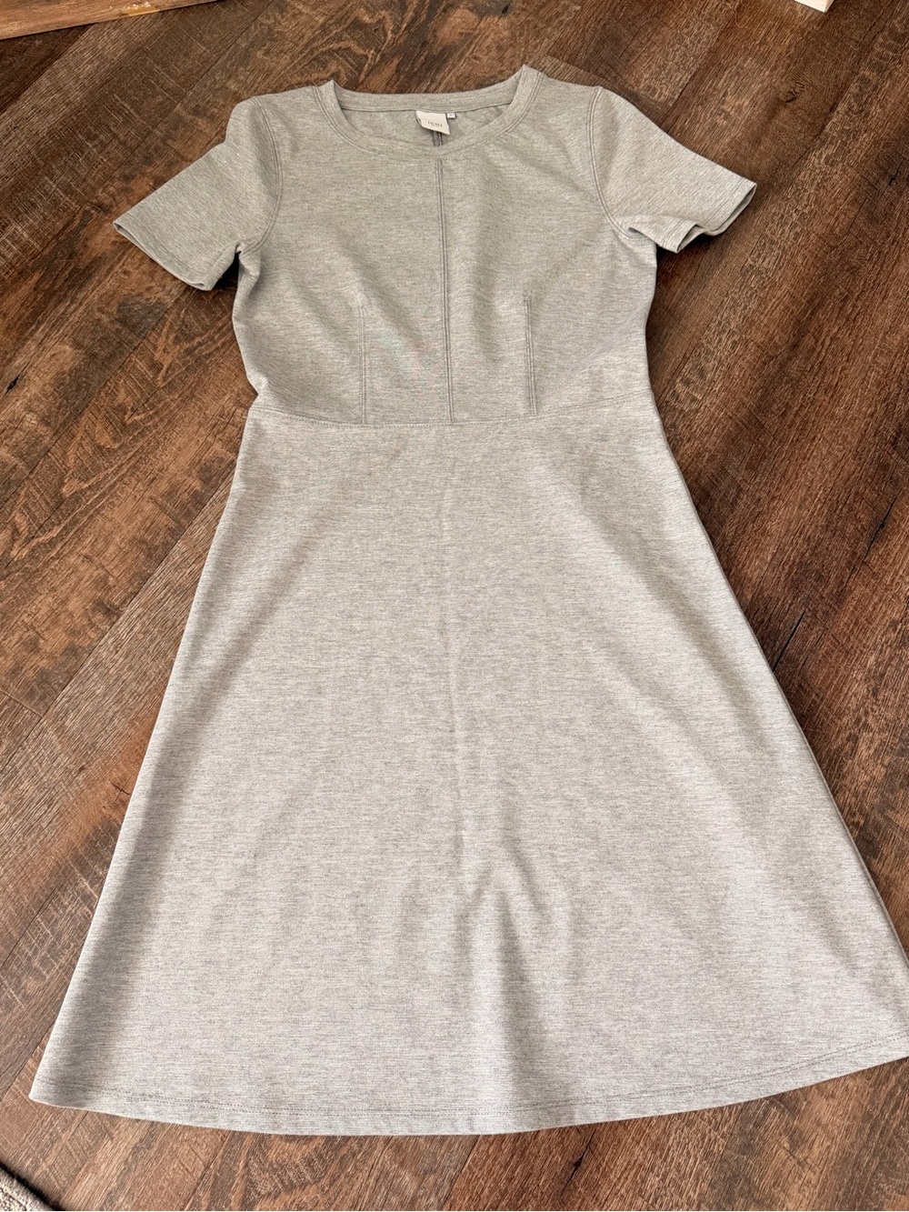 ICHI Kate DR3 Women’s Small Gray Fit Flare Midi Dress Short Sleeve Danish